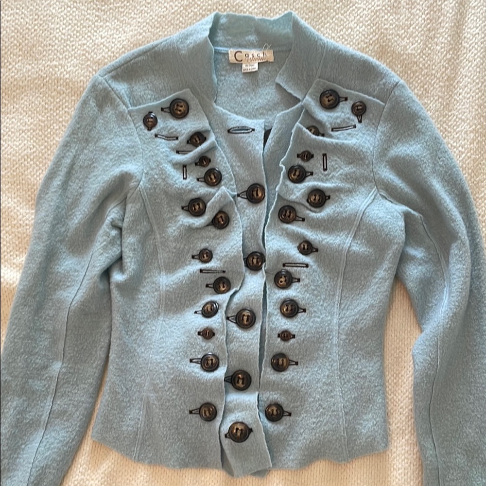 Casch by Gro Abrahamsson Women's Blue Wool Cardigan Sweater Sz Sm